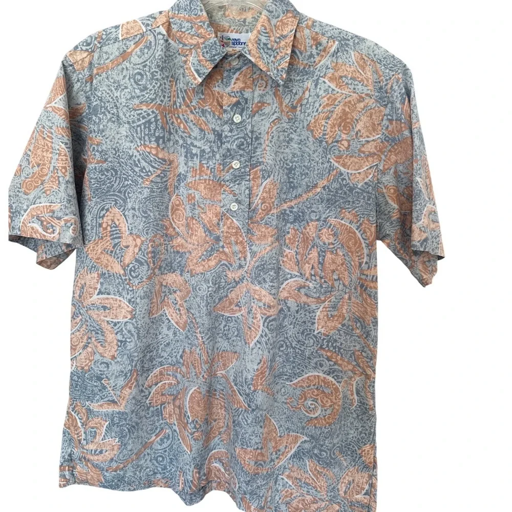 Vintage Reyn Spooner Hawaiian button-down‎ top reverse-print floral orange gray